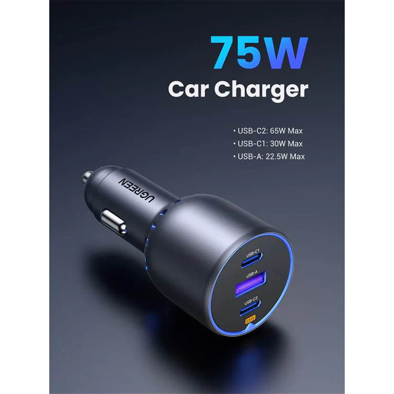 Picture of UGREEN 75W 3-Port Fast Car Charger EC703-Black