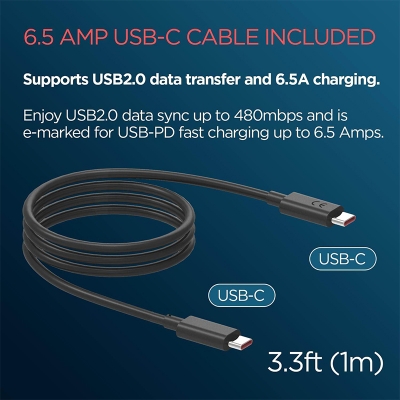 Picture of Motorola TurboPower 125W GaN Charger with 6.5A e-Marked USB-C to USB-C Cable-Black