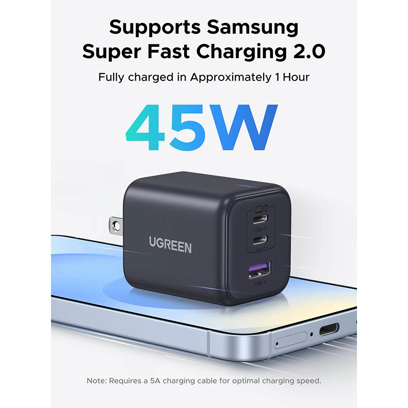 Picture of UGREEN 45W USB C Charger Block with 2 USB C and USB A Ports 65155-Black