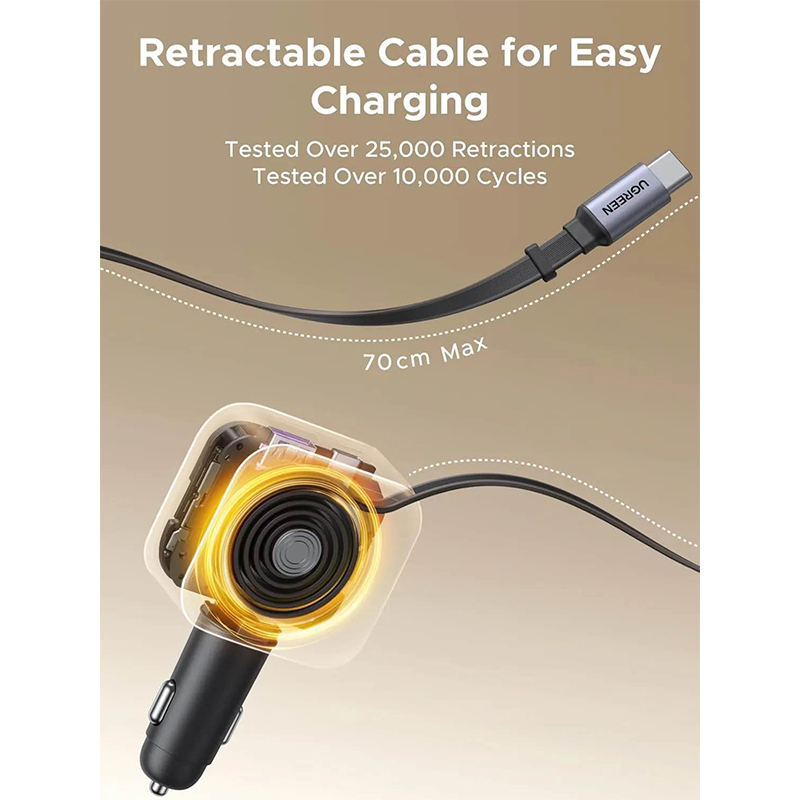 Picture of UGREEN EC603 90W Retractable Car Charger With Retractable Cable-60W Black