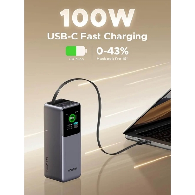 Picture of UGREEN Nexode Power Bank 20000mAh 165W with Built-in USB C Cable Laptop Travel Portable Charger-Black