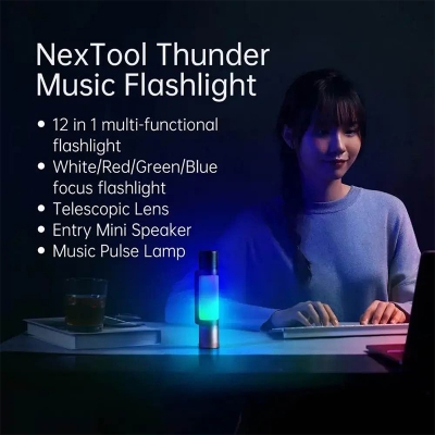 Picture of NexTool 12 In 1 1900lm Flashlight With Speaker Pickup Rhythm Light 4 Colors Rechargeable Flashlight For Outdoor Camping-Black