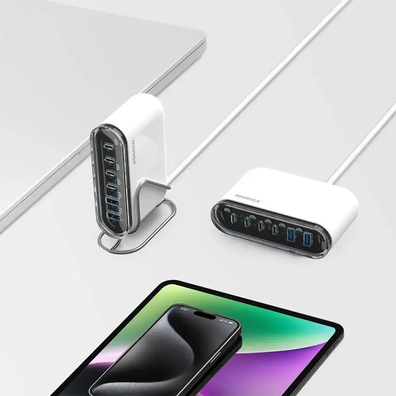 Picture of MOMAX 1-Charge Flow+ 120W USB-C & USB-A 6-Port GaN Desktop Charger (UM55)-White