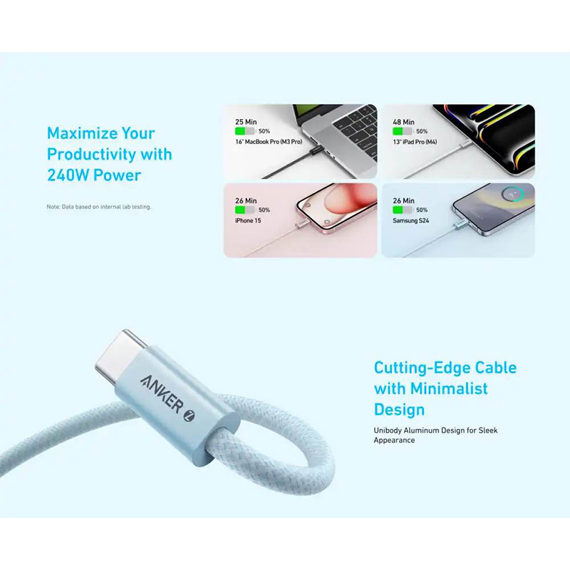 Picture of Anker Zolo 240W USB C to USB C Cable for iPhone 16 Series,MacBook-White