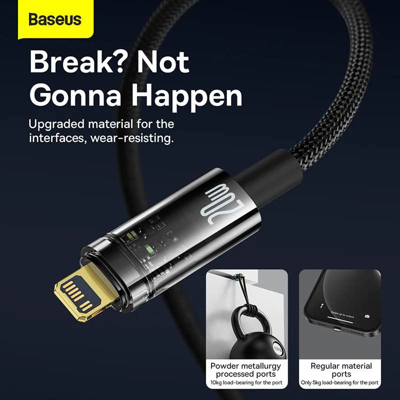 Picture of Baseus 20W Explorer Series Auto Power-Off Type-C to iPhone Fast Charging Data Cable-Black