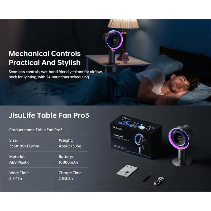 Picture of JISULIFE Table Fan Pro 3 Turbo Oscillating Fan with Air Purifier-Black