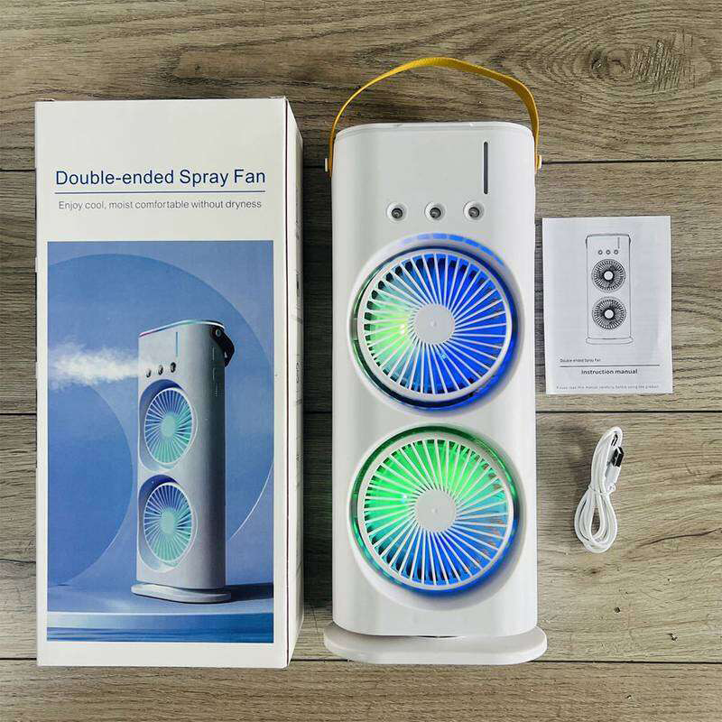 Picture of Double Head Spray Cooling Fan Rechargeable Remote Control-Multicolor