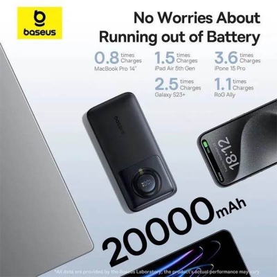 Picture of Baseus NOMOS Series 65W 20000mAh Power Bank With Built-in Retractable Type-C Cable-Black