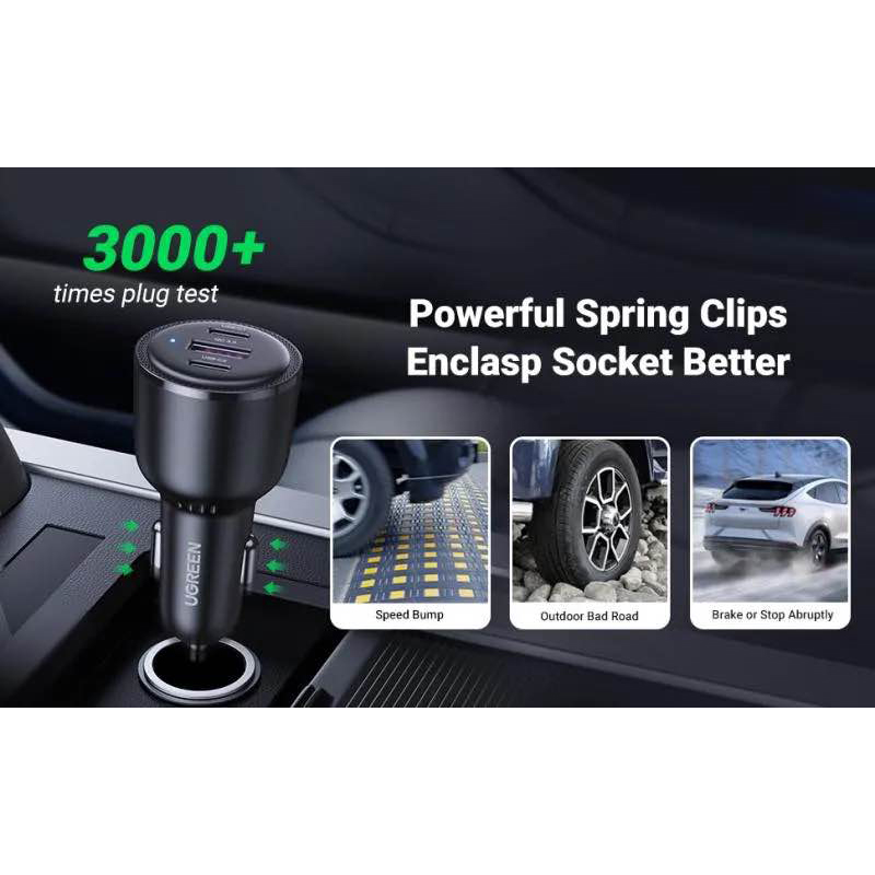 Picture of Ugreen Car Charger 130W 2x Type-c 1x USB A Super Fast Charging Adapter-Black