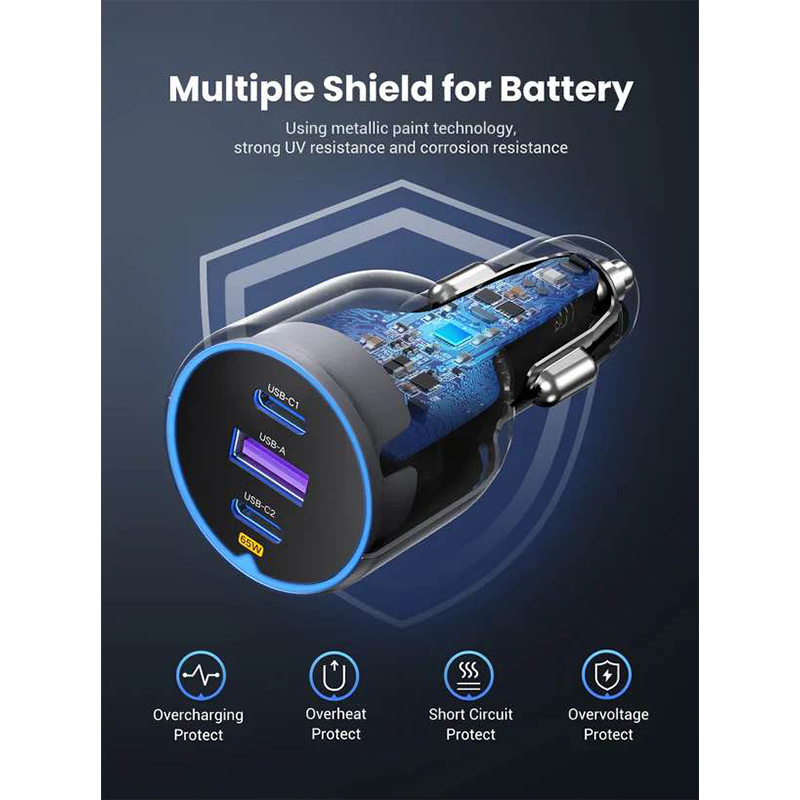 Picture of UGREEN 75W 3-Port Fast Car Charger EC703-Black