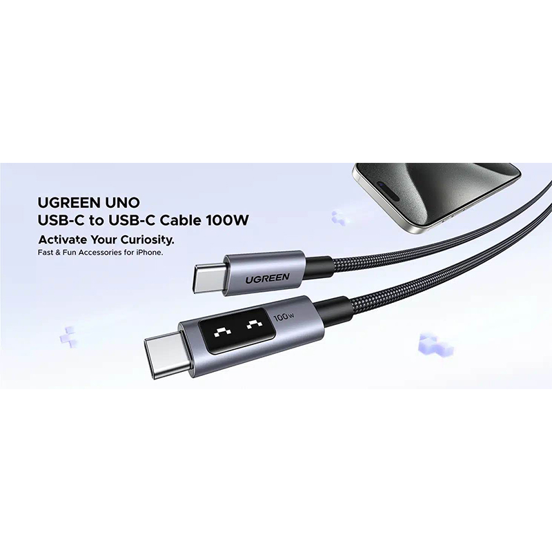 Picture of UGREEN Uno 100W USB-C to USB-C Cable with LED Display-Black