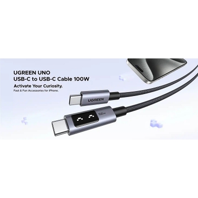 Picture of UGREEN Uno 100W USB-C to USB-C Cable with LED Display-Black