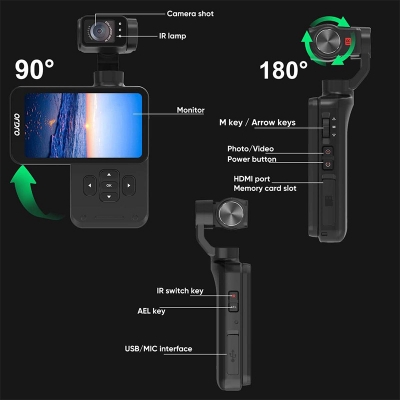 Picture of Ordro M5 5K Pocket Gimbal Camera with IR Night Vision-3-Axis Stabilized Handheld Vlog Camcorder-Black