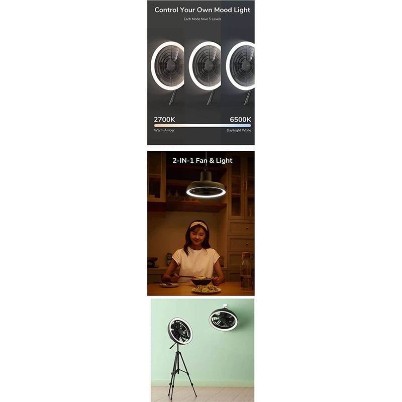 Picture of JISULIFE FA17 Outdoor LED Ceiling Fan With Long Tripod Stand-Black