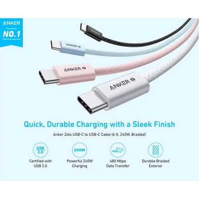 Picture of Anker Zolo 240W USB C to USB C Cable for iPhone 16 Series,MacBook-White