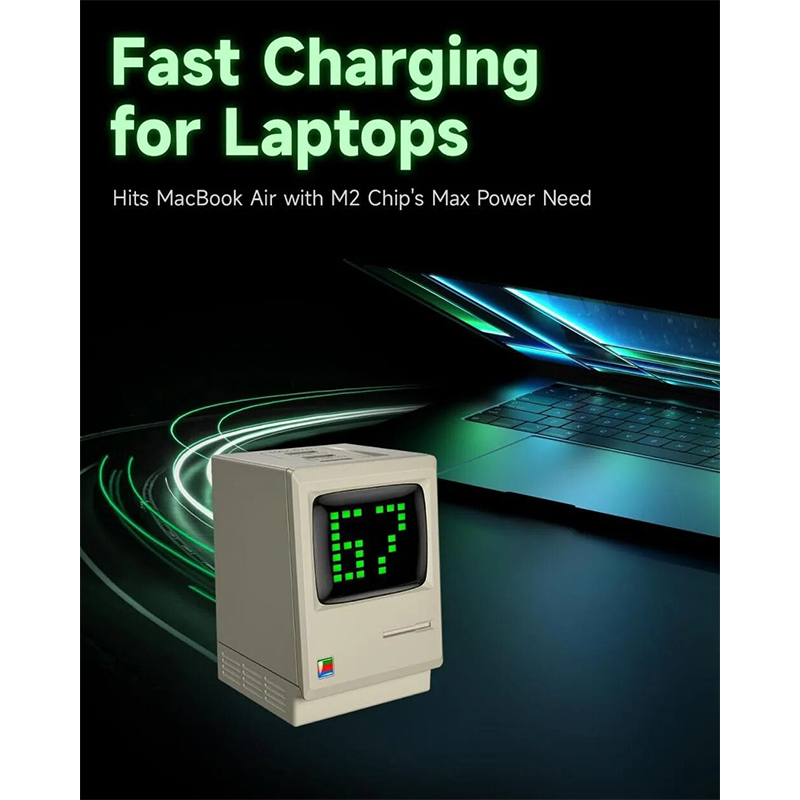Picture of SHARGE Retro 67w USB C Power Display 3-Port Fast GaN Foldable Charger-White