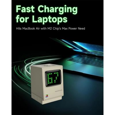 Picture of SHARGE Retro 67w USB C Power Display 3-Port Fast GaN Foldable Charger-White
