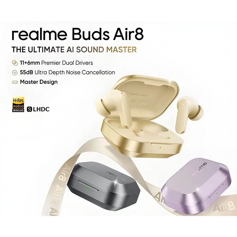 Picture of Realme Buds Air 8 Earbuds with 55dB ANC-Black