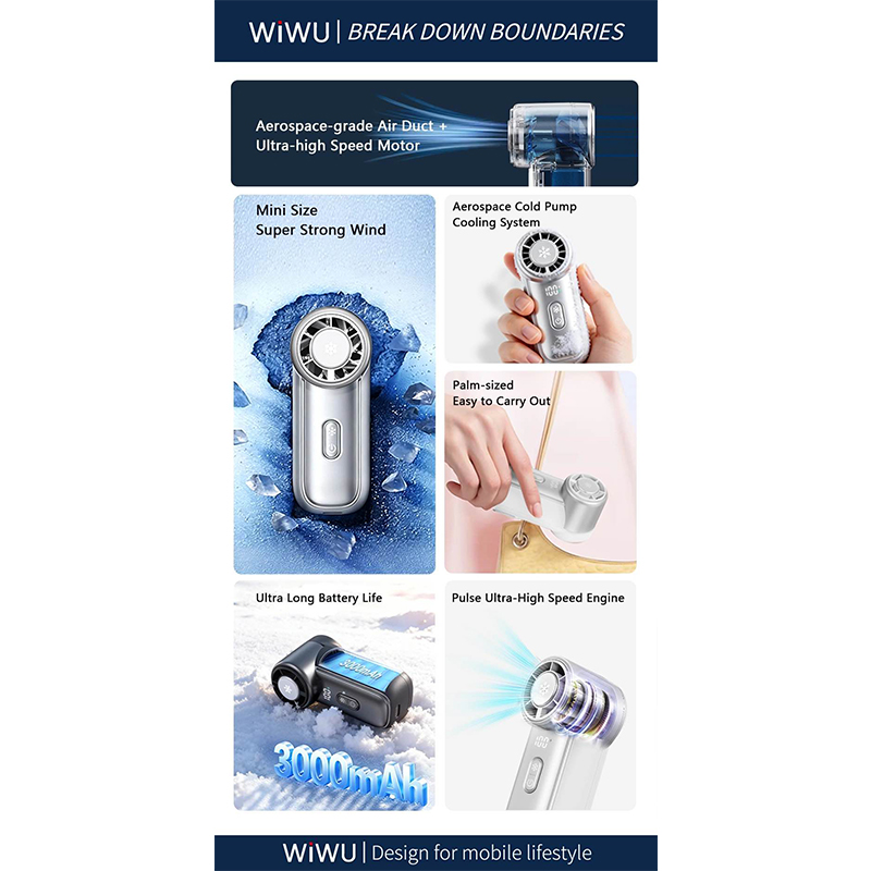 Picture of WiWU FS018 Ice Core Mini Handheld High-speed Fan-Silver