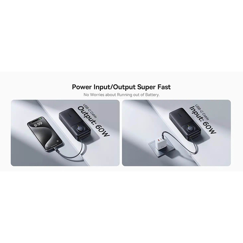 Picture of Baseus NOMOS Series 65W 20000mAh Power Bank With Built-in Retractable Type-C Cable-Black