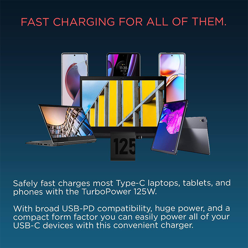 Picture of Motorola TurboPower 125W GaN Charger with 6.5A e-Marked USB-C to USB-C Cable-Black