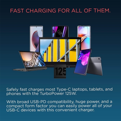 Picture of Motorola TurboPower 125W GaN Charger with 6.5A e-Marked USB-C to USB-C Cable-Black