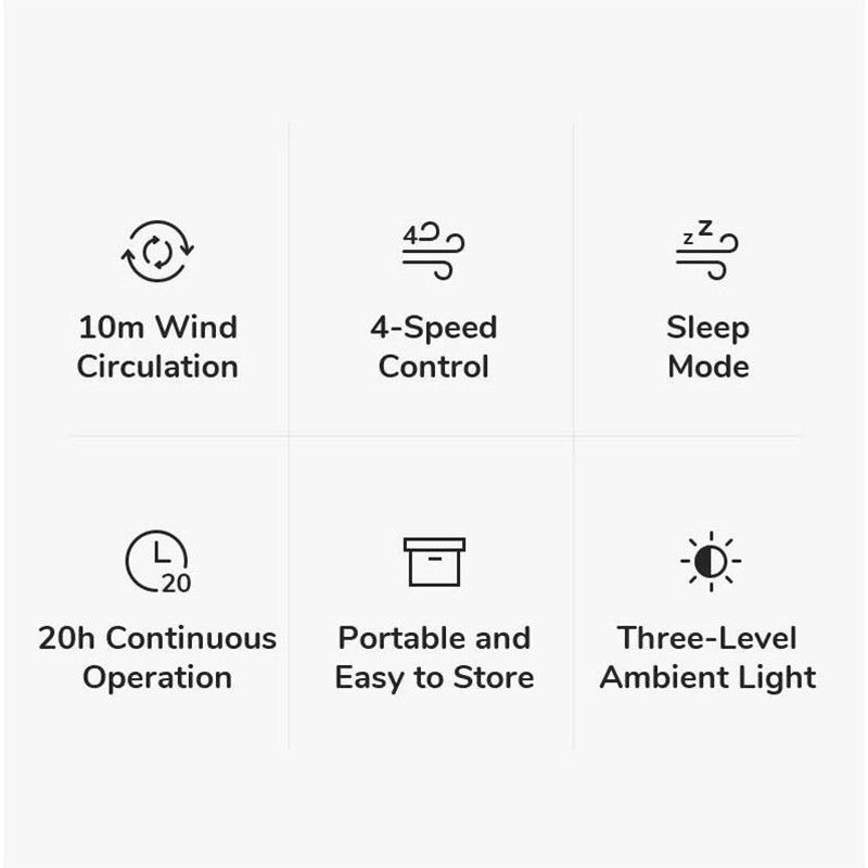 Picture of JISULIFE FA17 Rechargeable Fan with LED Light and Table Tripod-Black