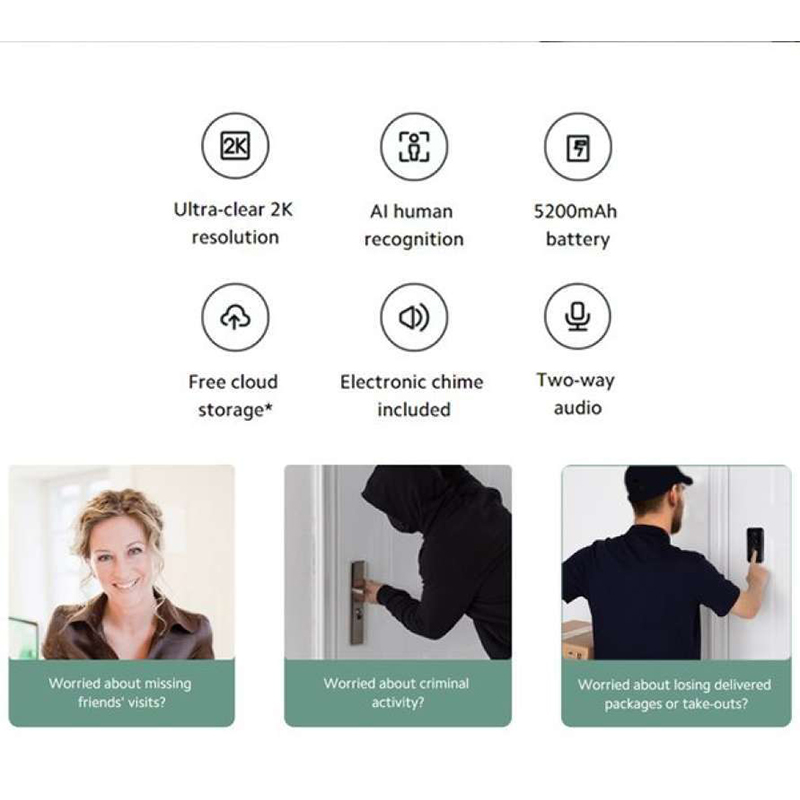 Picture of Xiaomi MJML05-FJ Smart Doorbell 3 Sharp 2K Clarity 5200mAh Battery-Black