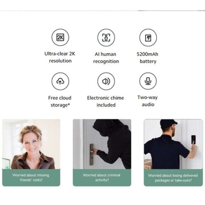 Picture of Xiaomi MJML05-FJ Smart Doorbell 3 Sharp 2K Clarity 5200mAh Battery-Black