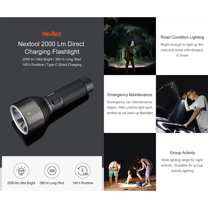 Picture of Xiaomi Nextool 2000 LM Flashlight With IPX7-Black