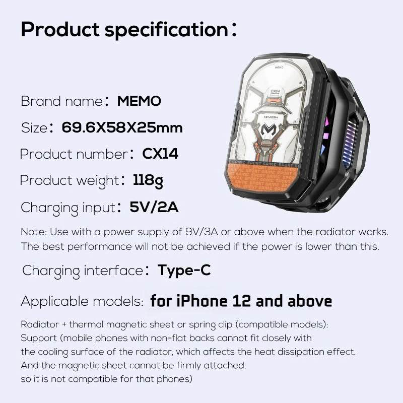 Picture of MEMO CX14 Mobile Phone Cooler Radiator with Digital Display and Battery-Black