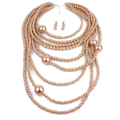 Picture of Fashion Exaggerated Multi Layer Pearl Necklace Set