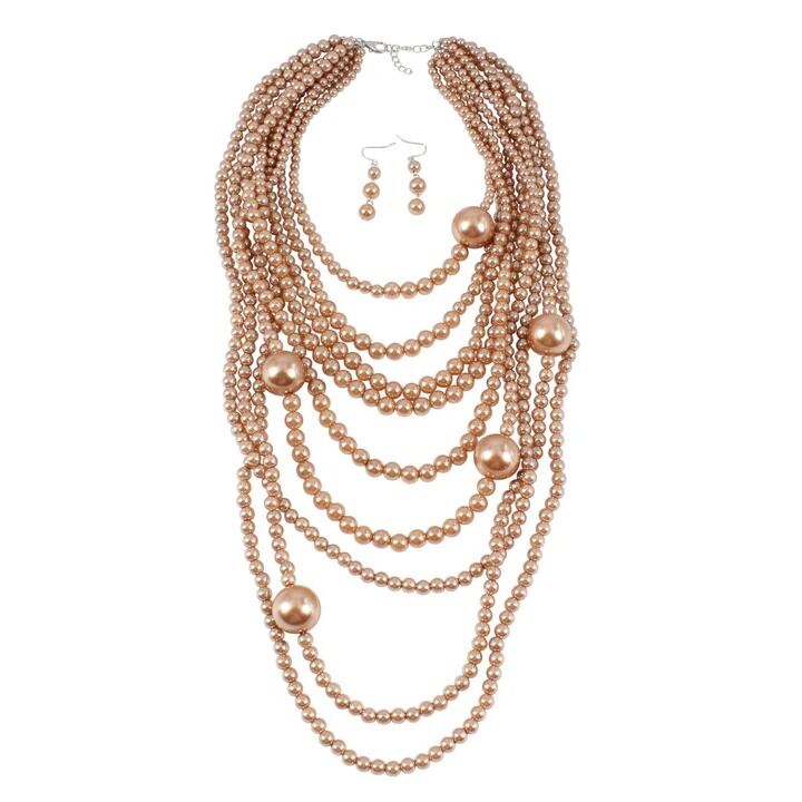 Picture of Fashion Exaggerated Multi Layer Pearl Necklace Set
