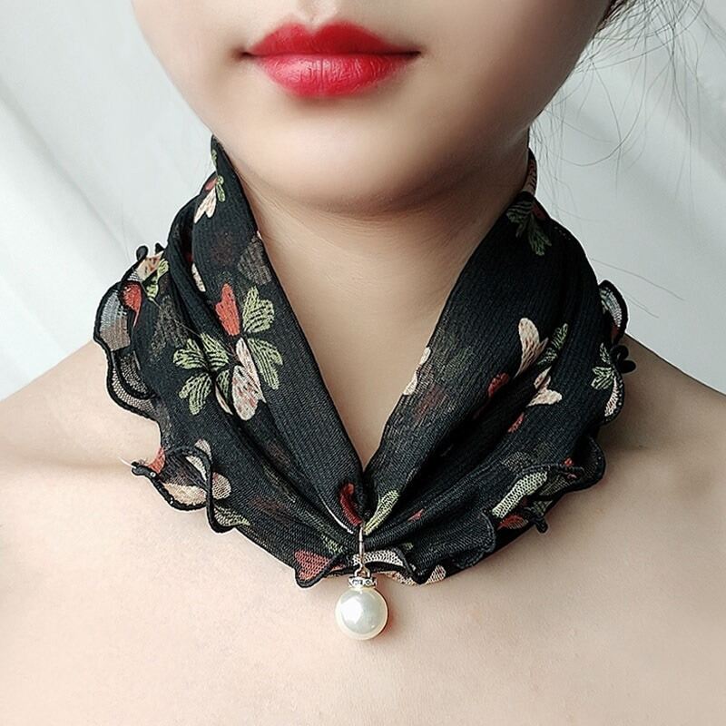 Picture of Fashion Lace Variety Scarf Necklace Creative Fake Pearl Pendant Scarf Chiffon Loop Scarf For Women Clothing Accessories