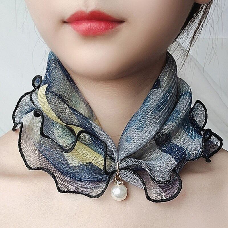 Picture of Fashion Lace Variety Scarf Necklace Creative Fake Pearl Pendant Scarf Chiffon Loop Scarf For Women Clothing Accessories