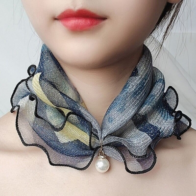 Picture of Fashion Lace Variety Scarf Necklace Creative Fake Pearl Pendant Scarf Chiffon Loop Scarf For Women Clothing Accessories