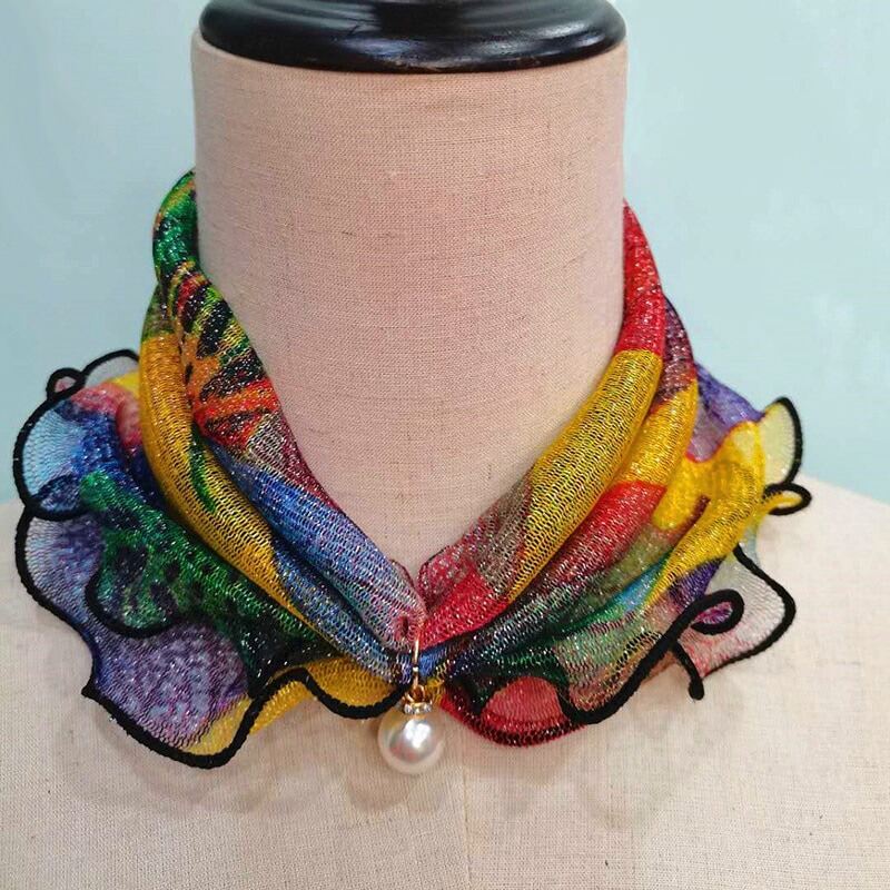 Picture of Fashion Lace Variety Scarf Necklace Creative Fake Pearl Pendant Scarf Chiffon Loop Scarf For Women Clothing Accessories