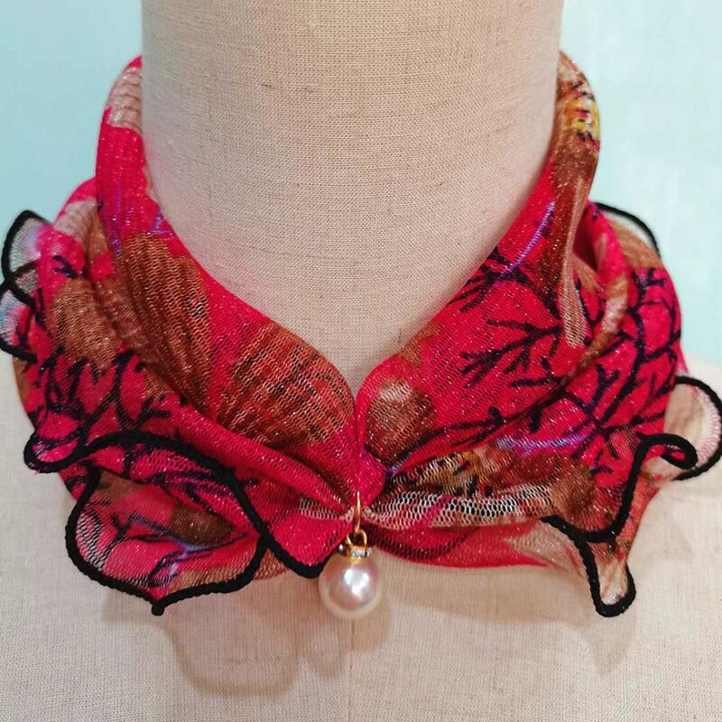 Picture of Fashion Lace Variety Scarf Necklace Creative Fake Pearl Pendant Scarf Chiffon Loop Scarf For Women Clothing Accessories
