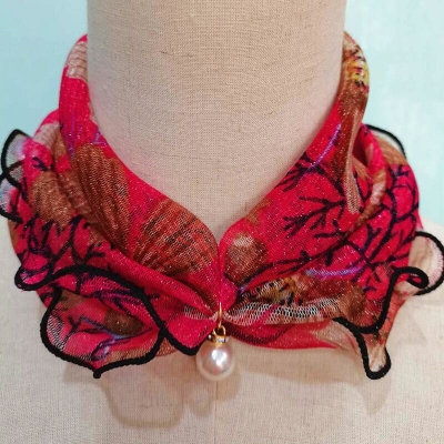 Picture of Fashion Lace Variety Scarf Necklace Creative Fake Pearl Pendant Scarf Chiffon Loop Scarf For Women Clothing Accessories