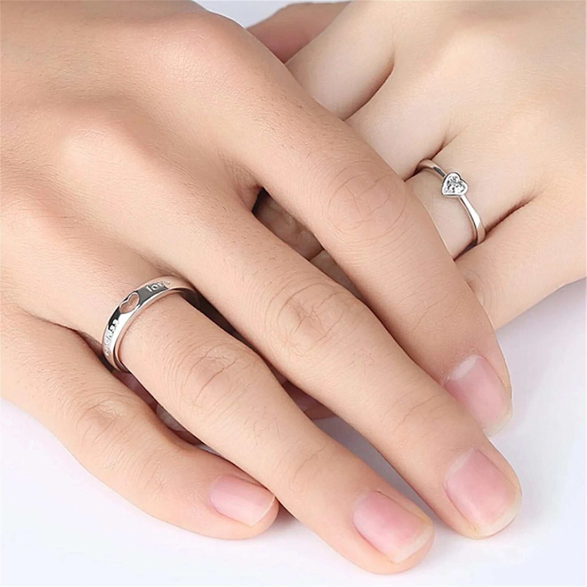 Picture of 2Pcs/sets Zircon Heart Matching Couple Rings Set Forever Endless Love Wedding Ring for Women Men Charm Jewelry