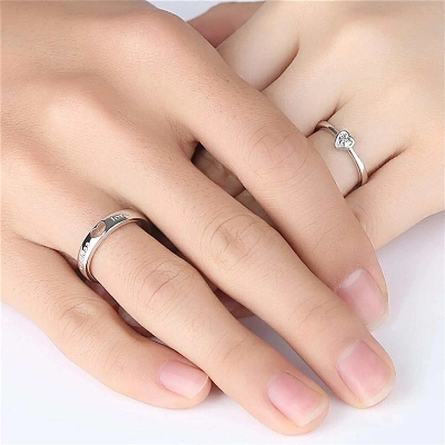 Picture of 2Pcs/sets Zircon Heart Matching Couple Rings Set Forever Endless Love Wedding Ring for Women Men Charm Jewelry