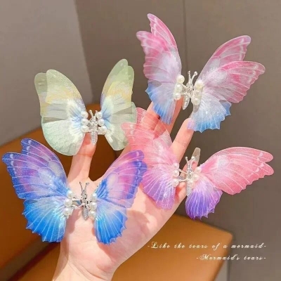 Picture of Moving Butterfly Hair Clip Children Double Layer Butterfly Hair Clip Colorful Hairpin Sweet Cute Butterfly Barrette Accessories