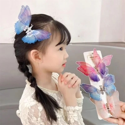 Picture of Moving Butterfly Hair Clip Children Double Layer Butterfly Hair Clip Colorful Hairpin Sweet Cute Butterfly Barrette Accessories