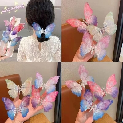Picture of Moving Butterfly Hair Clip Children Double Layer Butterfly Hair Clip Colorful Hairpin Sweet Cute Butterfly Barrette Accessories