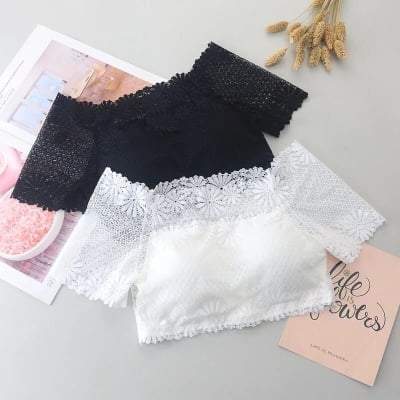Picture of Women's Off-Shoulder Lace Crop Top | Wire-Free Lightly Padded Bralette | Stretch Polyamide & Spandex | Imported from China Blouse for Women - Suit Only: 38