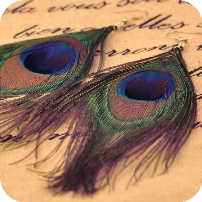 Picture of New Fashion Jewelry Earrings For Women Boho Charming Earring Simple Peacock Feather Vintage Luxury Long Dangle Earrings Cut - 5 MM - Blue