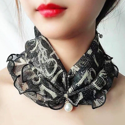 Picture of Fashion Lace Variety Scarf Necklace Creative Fake Pearl Pendant Scarf Chiffon Loop Scarf For Women Clothing Accessories