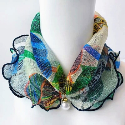 Picture of Fashion Lace Variety Scarf Necklace Creative Fake Pearl Pendant Scarf Chiffon Loop Scarf For Women Clothing Accessories