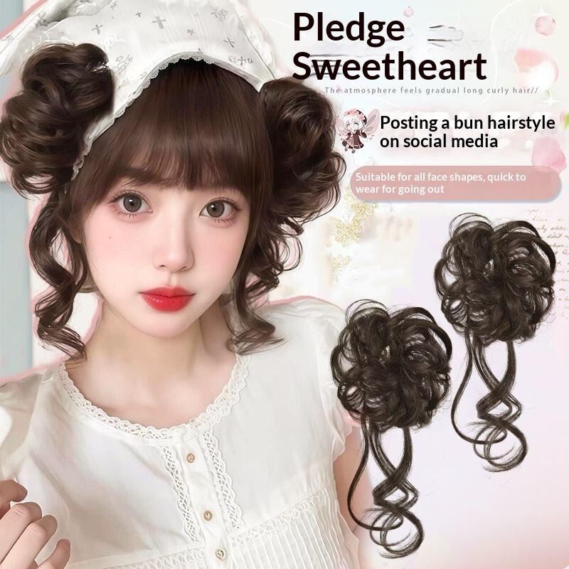 Picture of Messy Bun Hair Piece Tousled Updo With Tendrils Hair Bun Extensions Wavy Curly Hair For Women