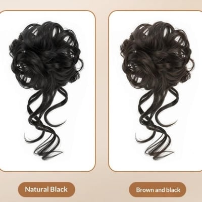 Picture of Messy Bun Hair Piece Tousled Updo With Tendrils Hair Bun Extensions Wavy Curly Hair For Women